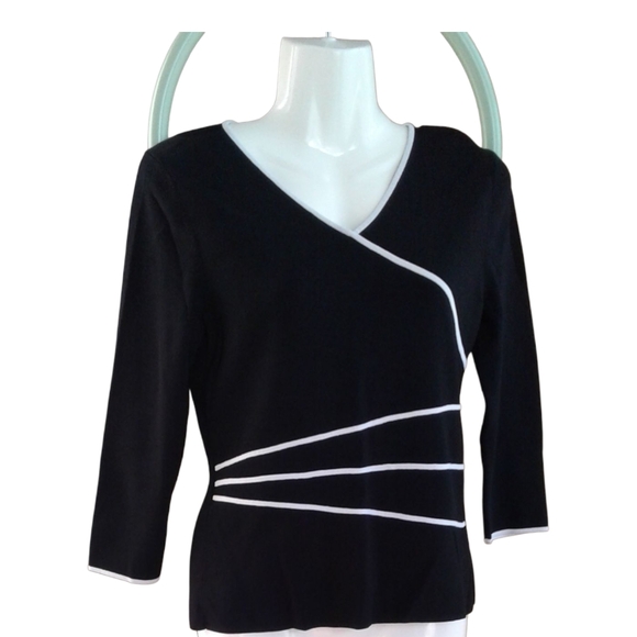 Pointelle Black and White Women's Blouse - Picture 1 of 6